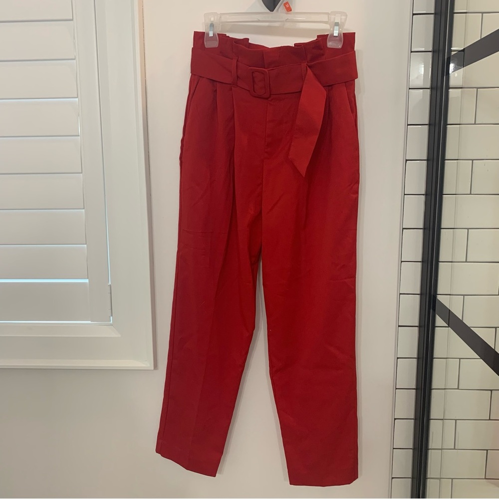 Red paper bag dress pants